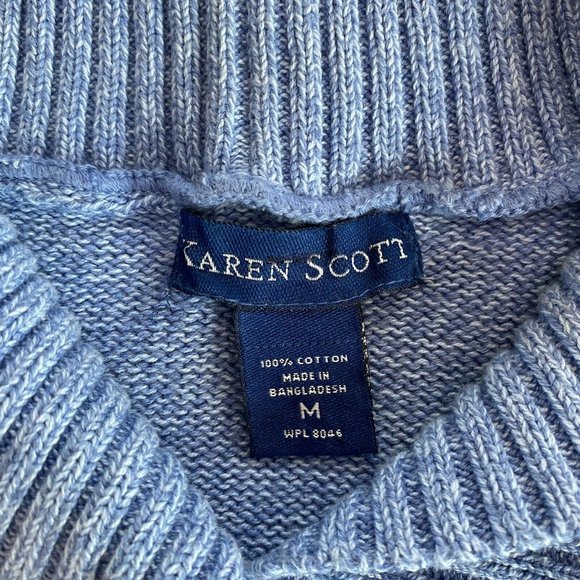 Karen Scott Shawl Collar Sweater Light Blue Knit Buttons Size Medium 3/4 Sleeve - Picture 4 of 10